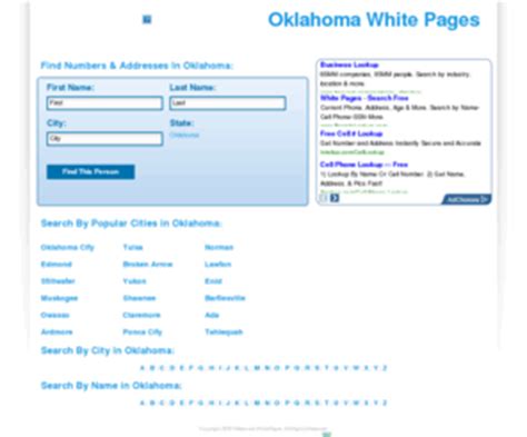 Whitepages oklahoma - With comprehensive contact information, including cell phone numbers, for over 250 million people nationwide, and Whitepages SmartCheck , the fast, comprehensive background check compiled from criminal and other records from all 50 states. Whitepages provides answers to over 2 million searches every day and powers the top ranked domains ...